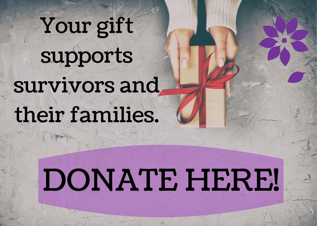 Woman holding a wrapped gift, donate to SafePlace here