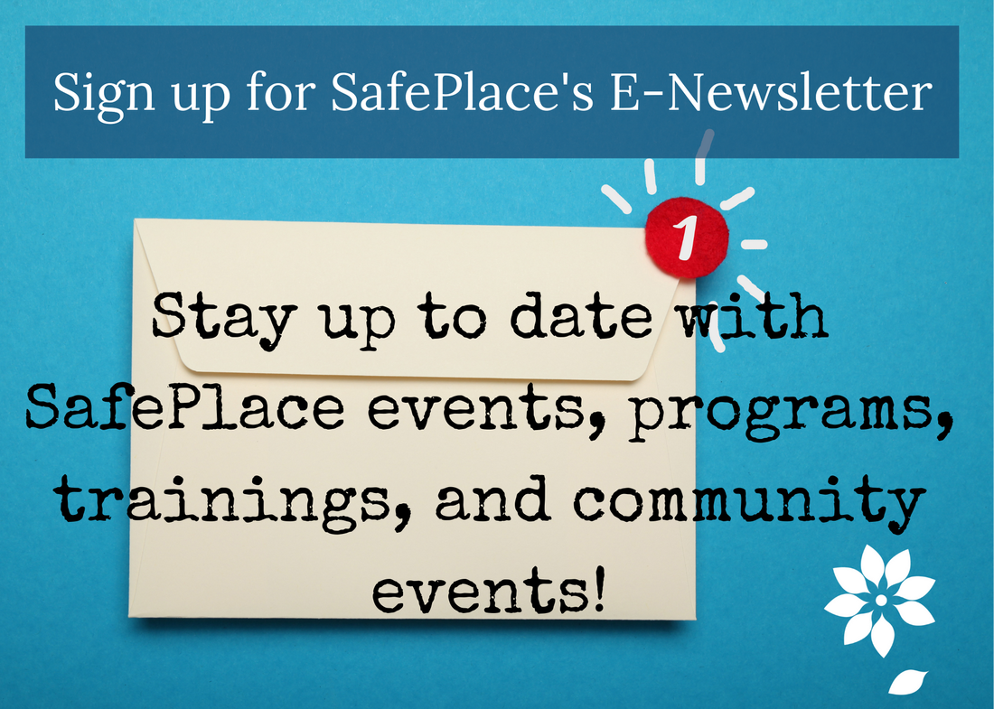 Blue email icon in an envelope, sign up for SafePlace’s e-newsletter 